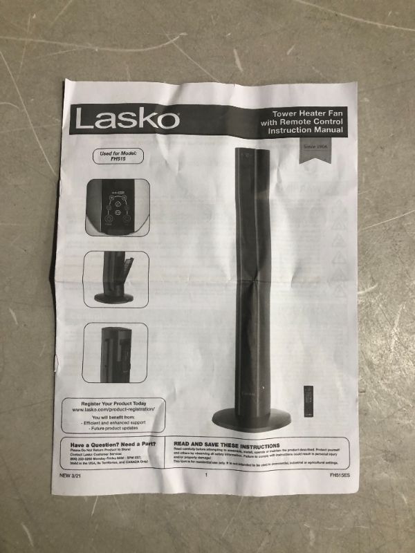 Photo 1 of ***POWERS ON - UNABLE TO TEST FURTHER - REMOTE MISSING***
Lasko Portable Fan & Heater All Season Comfort Control Tower Fan and Space Heater