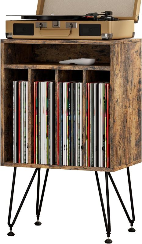 Photo 1 of oiiokuku Record Player Stand - Vintage Vinyl Record Table Stand with Cabinets Hold 100 Albums, S: 11" W x 16" L x 24.5" H 3.Vintage Wood