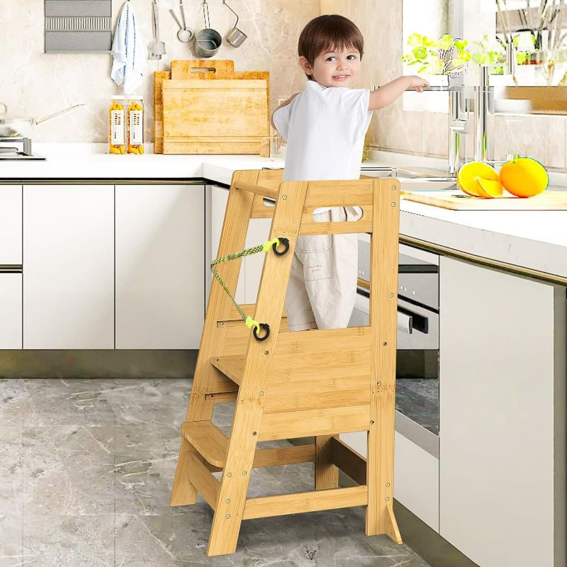 Photo 1 of **NONREFUNDABLE**FOR PARTS ONLY**SEE NOTES**
XiaZ Kids Kitchen Step Stool, Bamboo Toddler Standing Tower Height Adjustable Wood Helper Tower with Safety Belt for Kids Kitchen Learning Counter Bathroom Sink
