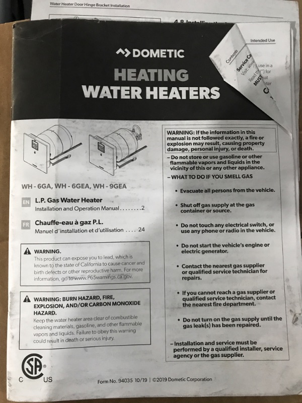 Photo 5 of Dometic WH-6GA RV Gas and Electric Water Heater - 6 Gallon Silver Burner w/Quick Heating -10 btu Burner System for Indoor Installation