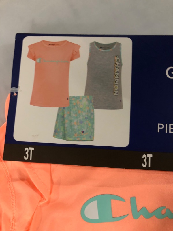 Photo 4 of Champion Girl S 3 Piece Polyester Tee Cotton Tank & Short Set (Macaron Coral/Oxford Heather/Aruba Blue 3T)
