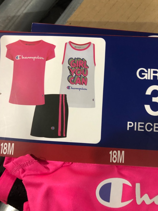 Photo 2 of Champion Girl S 3 Piece Polyester Tee Cotton Tank & Short Set (Knockout Pink/White/Black 18M)
