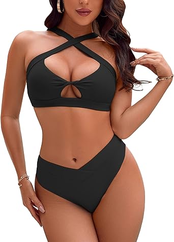 Photo 1 of BMJL Womens Sexy Bikinis Push Up Swimsuits Cross Criss High Waisted Two Piece Cutout Bathing Suits
