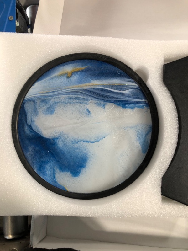 Photo 2 of 17.3'' Moving Sand Art Picture Round Glass 3D Deep Sea Sandscape Room Decoration, Blue-black background