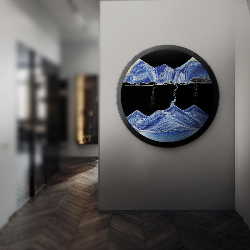 Photo 1 of 17.3'' Moving Sand Art Picture Round Glass 3D Deep Sea Sandscape Room Decoration, Blue-black background