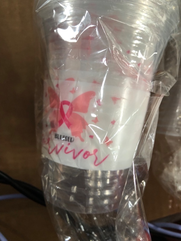 Photo 4 of  Breast Cancer Awareness Cups Bulk 16 oz Plastic Disposable Clear Cups With Pink Ribbon for Breast Cancer Charity Survivor Gift Campaign Party Supplies
**UNKNOWN QUANITY**
