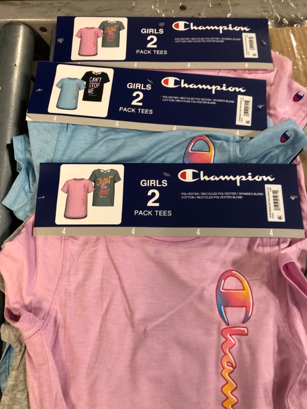 Photo 2 of Champion Girls Shirt All Day Performance Short Sleeve Tech Athletic Tee Shirt Top Kids Clothing - Great for Gym, Sports and School, Pink, X-Small *** 3 pack ***
