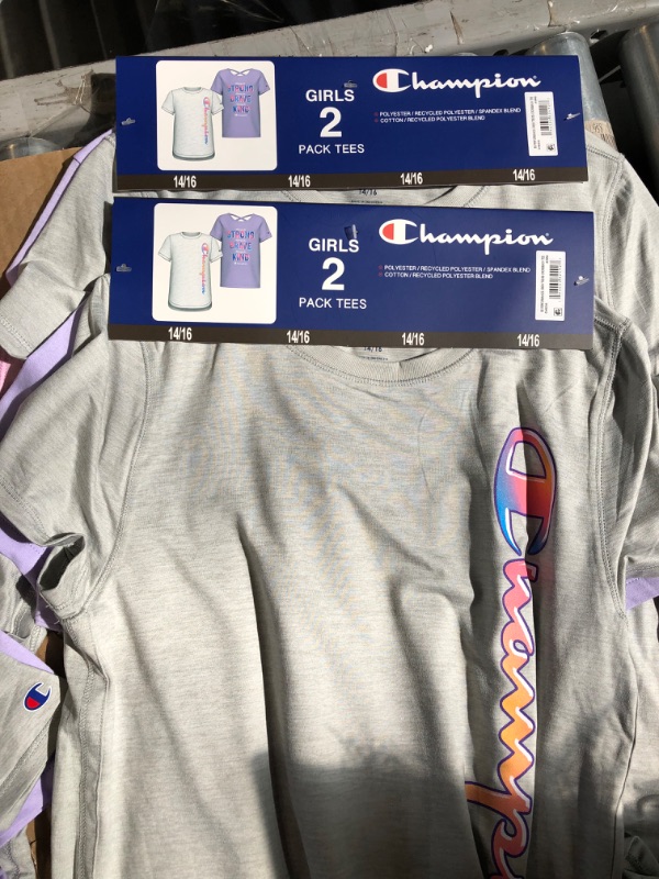 Photo 2 of Champion Girls Shirt All Day Performance Short Sleeve Tech Athletic Tee Shirt Top Kids Clothing - Great for Gym, Sports and School, Grey, X-Large *** 2 pack ***
