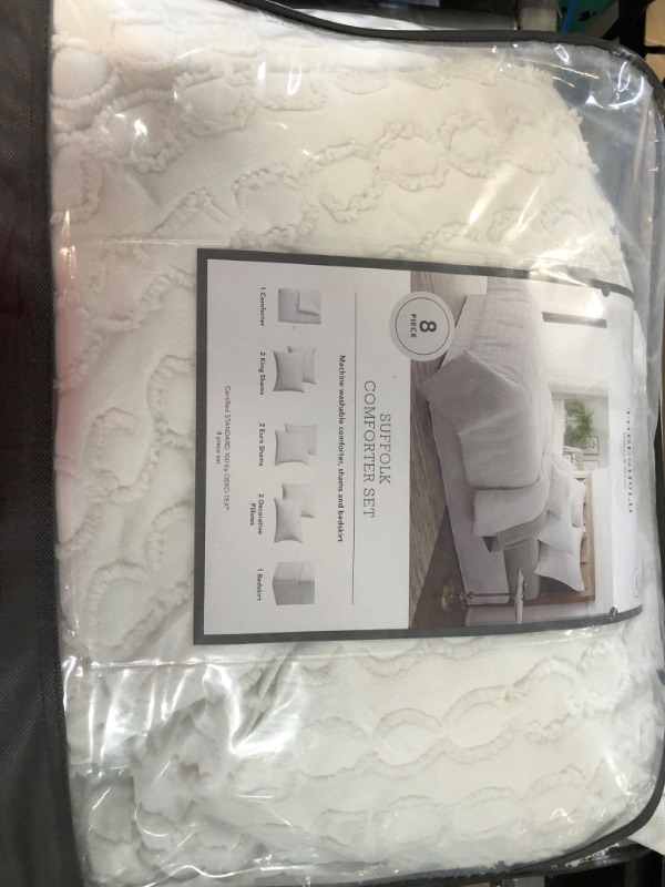 Photo 1 of 8pc King Clipped Jacquard Geo Circle Comforter Set White - Threshold™
