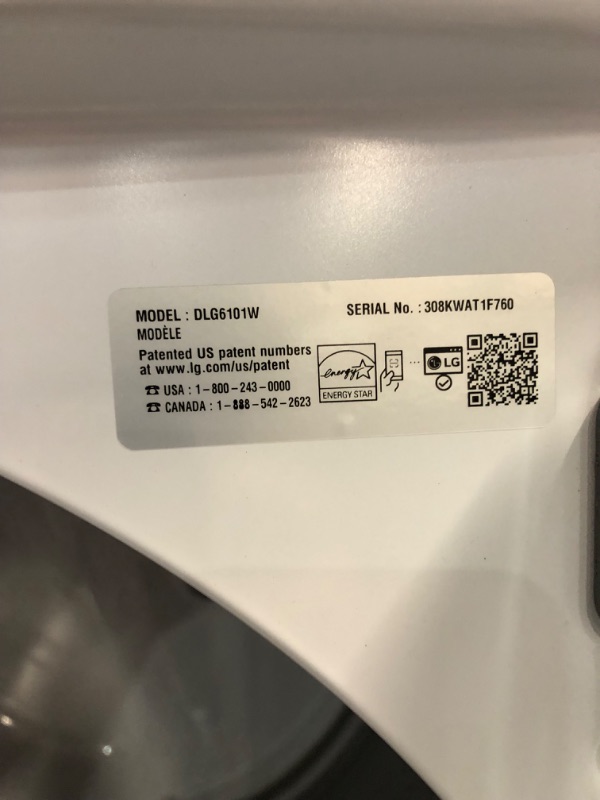 Photo 8 of **SEE NOTES/FOR PARTS**
LG 7.3 Cu.Ft. Vented Gas Dryer in White with Sensor Dry Technology
