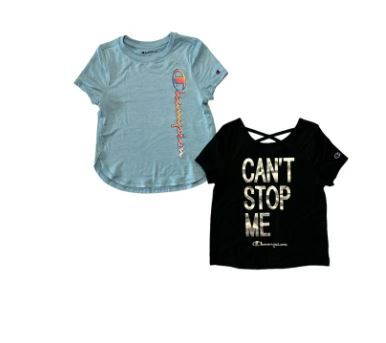 Photo 1 of Champion Girl's 2 Pack Polyester & Cotton Graphic Print Active Tees (Black/Candid Blue, 14/16