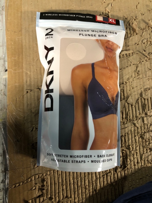 Photo 2 of DKNY Ladies 2 Pack Wireless Microfiber Plunge Bra in Ink/Sand XL
