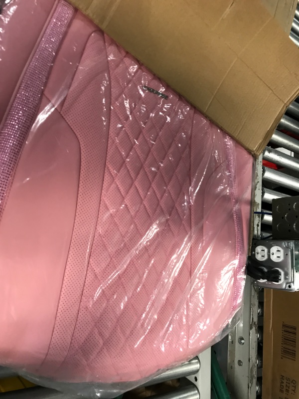 Photo 4 of CAR PASS Nappa Pink Leather Car Seat Covers Full Set Cute for Women Waterproof Cushioned,Universal Fit for Sedan SUV Pick-up Truck,Automotive, Anti-Slip Front and Backseat Luxury Premium (Pink) Pink Full sets