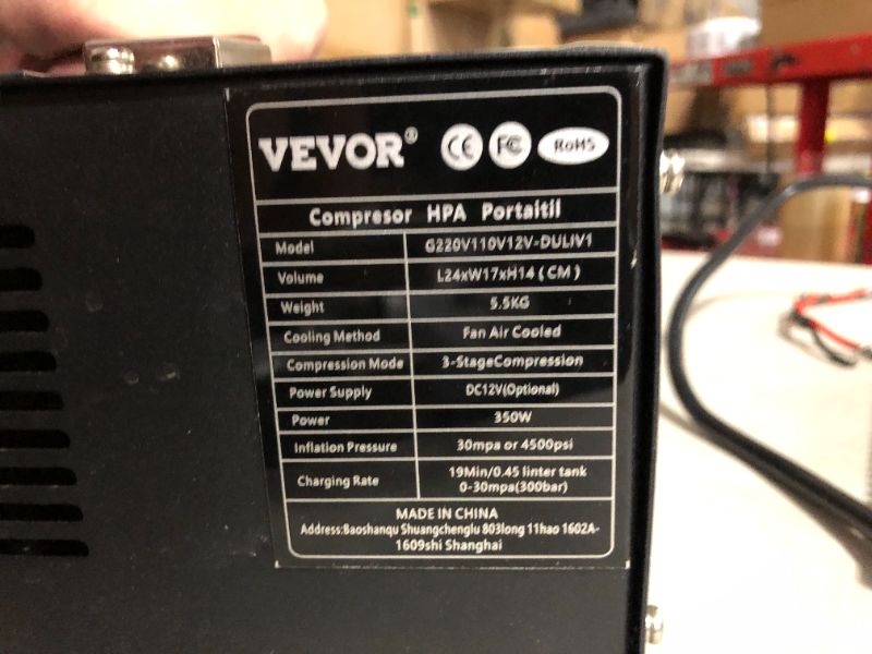 Photo 5 of ***MISSING PARTS - UNABLE TO TEST***
VEVOR PCP Air Compressor 12V DC, PCP Compressor 4500 Psi