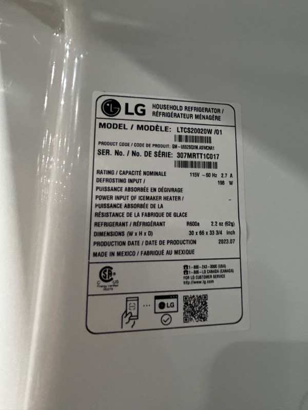 Photo 4 of LG 20.2-cu ft Top-Freezer Refrigerator (White) ENERGY STAR
