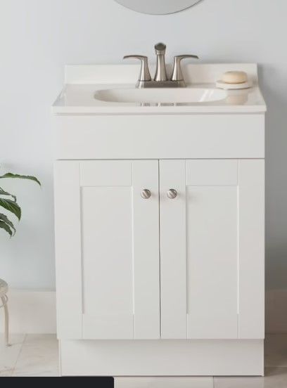 Photo 1 of **SEE NOTES/DAMAGED**
Project Source 24-in White Single Sink Bathroom Vanity with White Cultured Marble Top
