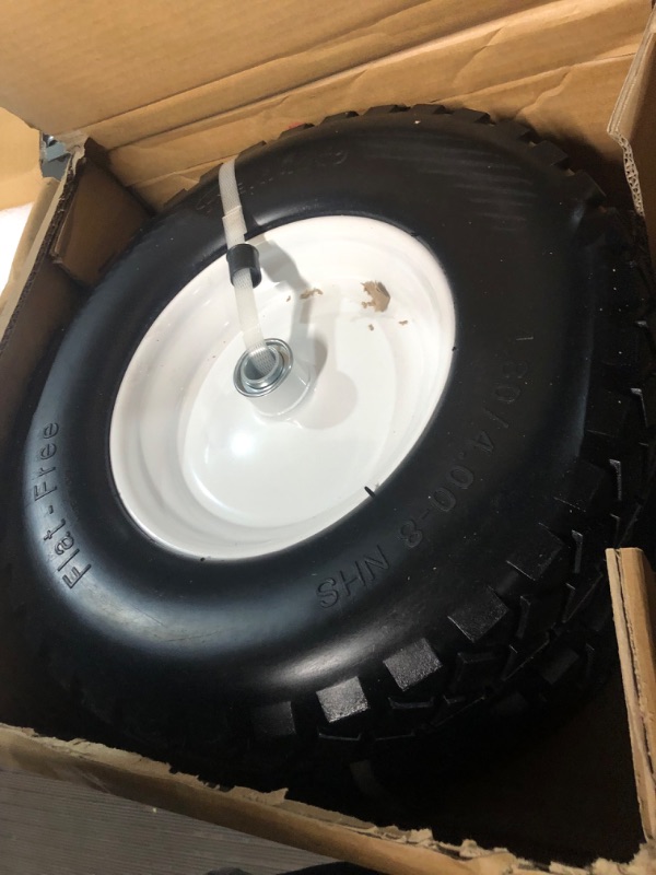 Photo 4 of MaxAuto Wheelbarrow Tire 4.80 4.00-8 Flat-Free 4.80/4.00-8 Tire and Wheel w/Grease Fitting, 3" Centered Hub, 3/4" Bearings, 4.80 4.00-8 Tire for Hand Truck, Trolley, Garden Cart, Wagons