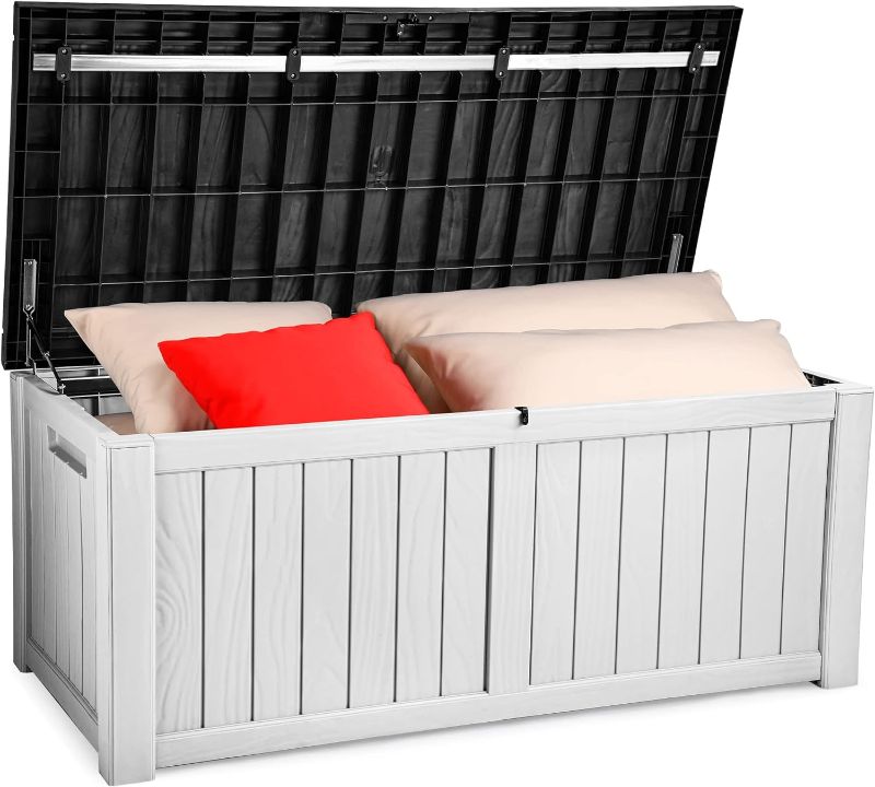 Photo 1 of 
YITAHOME 120 Gallon Outdoor Storage Deck Box, Large Resin Patio Storage for Outdoor Pillows, Garden Tools and Pool Toys, Waterproof, Lockable (Black&White)
Style:Deck Box