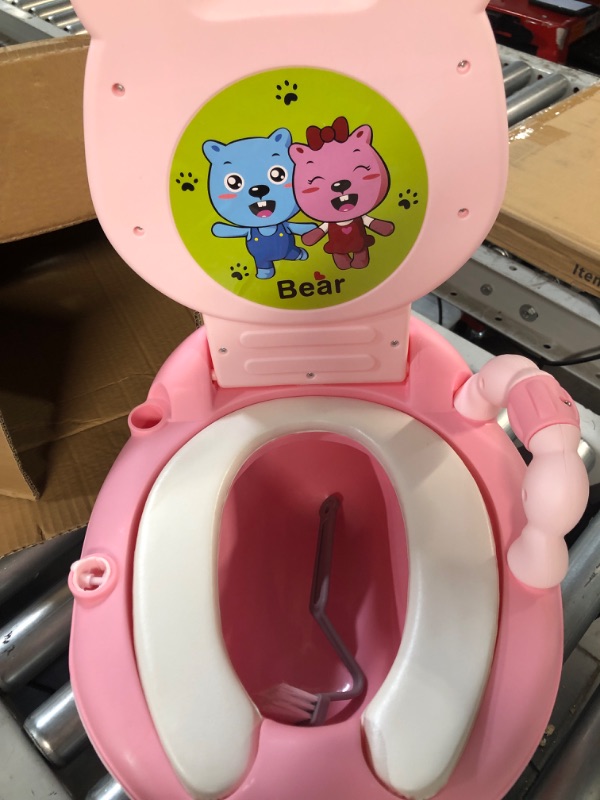 Photo 2 of *MINOR DAMAGE HANDLE BROKEN SEE PHOTOS** Baby Kids Pink Bear Portable Potty Training Toilet Seat With Pad Toddler Lovely Toilet Comfortable Soft Seat Stool Chair