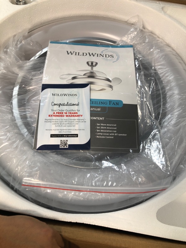 Photo 9 of ***REMOTE AND TRANSMITTER MISSING - DENT ON SIDE - SEE PICTURES***
WildWinds 42" Retractable Ceiling Fan With Bluetooth Music Player Speakers