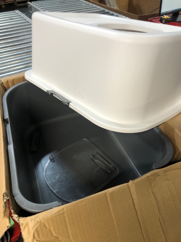 Photo 2 of **MISSING STEP** Sfozstra Cat Litter Box with Lid, Fully Enclosed Splash-Proof and Leak-Proof Urine Litter Box, High Edge and Odorless Cat Litter Box, Easy to Installation and Clean (New Gray with Handle-S)