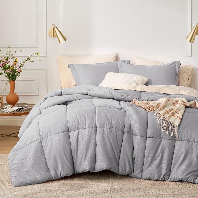 Photo 1 of **STOCK IMG AS REF - COLOR IS LIGHTER GRAY ** Bedsure Grey Queen Comforter Set - Gray Basket Weave Pattern Down Alternative Comforter Set Box Stitching Duvet Insert, Lightweight All Season Bedding Set with 2 Pillow Shams