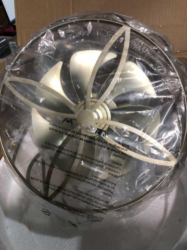 Photo 4 of *APPEARS TO BE NEW** Cage Ceiling Fan with Light Crystal Gold Fandeliers 19" Flush Mount Enclosed Ceiling Fan Remote Control 6 Speeds 4-Light for Bedroom Living Room Dining Room(Bulbs Included)