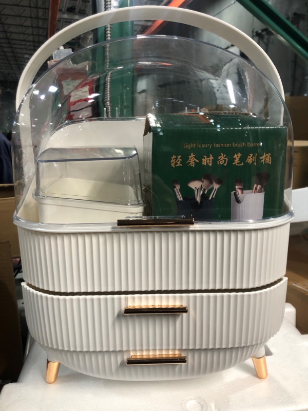 Photo 1 of *BEAUTIFUL - BRAND NEW!** CANITORON Makeup Storage Organizer?Cosmetics Display Case with 2-Layer Storage Box and Transparent Cover, CREAM/GOLD