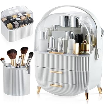 Photo 1 of *BEAUTIFUL - BRAND NEW!** CANITORON Makeup Storage Organizer?Cosmetics Display Case with 2-Layer Storage Box and Transparent Cover, CREAM/GOLD