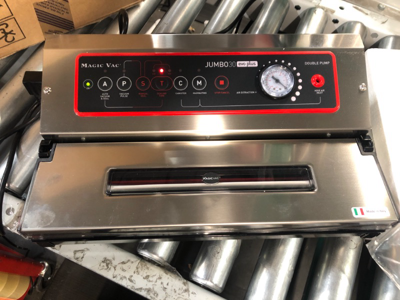 Photo 3 of **TURNS ON UNABLE TO TEST FURTHER**  MagicVac Food Vacuum Sealer Machine JUMBO 30 Evo Plus Professional Stainless Steel Powerful Double Pump Oversized Motor for Heavy Duty Use 13.5"  Made in Italy.