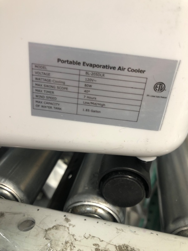 Photo 4 of **TURNS ON NO REMOTE** Cozzyben Air Conditioner Portable for Room, 3-IN-1 Evaporative Air Cooler,  1.85 Gal Water Tank, 3 Speeds, 80°Oscillation, 1-7H Timer & 4 Ice Pack