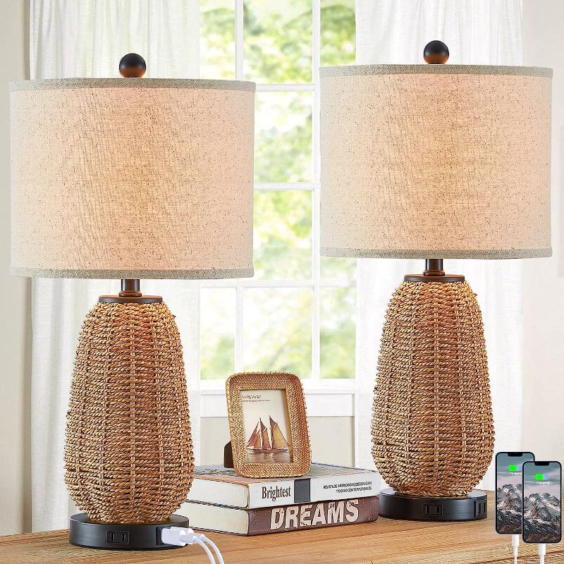 Photo 1 of CINSARY Touch Control Rattan Table Lamps, 3 Way Dimmable Bedside Lamps for Bedroom 