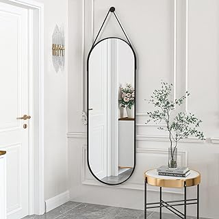 Photo 1 of  Mirror with Leather Strap Full Length Mirror Aluminum Frame Wall-Mounted Hanging 