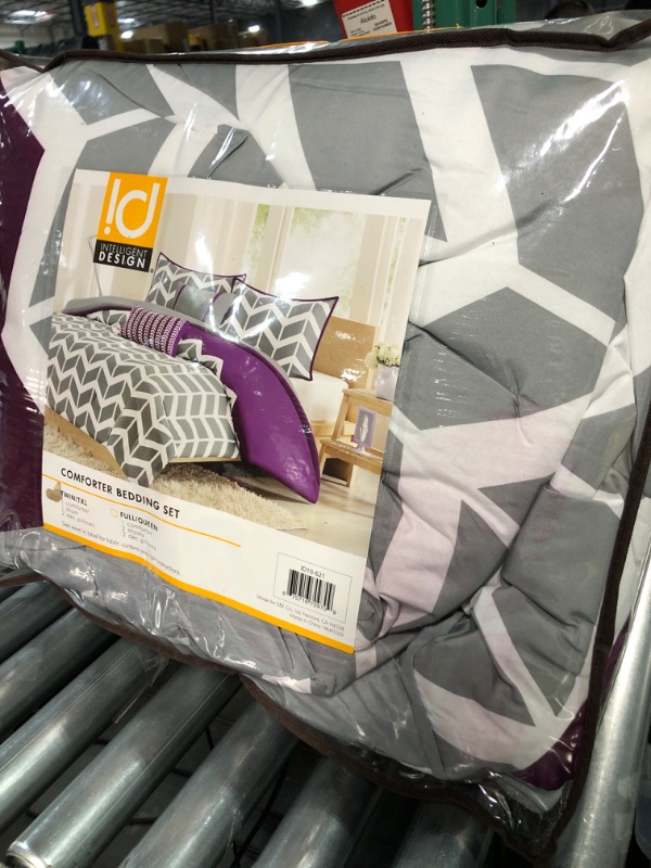 Photo 2 of Intelligent Design Cozy Comforter Set Geometric Design Modern All Season Vibrant Color Bedding Set with Matching Sham, Decorative Pillow, Twin/Twin XL, Nadia, Purple 4 Piece Purple Twin/Twin XL