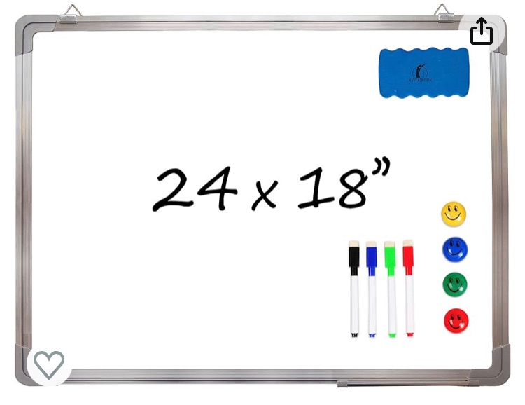 Photo 1 of Whiteboard Set - Dry Erase Board 24 x 18" with 1 Magnetic Dry Eraser, 4 Dry Wipe Markers and 4 Magnets - Small White Hanging Message Scoreboard for Home Office School (24x18" Landscape)