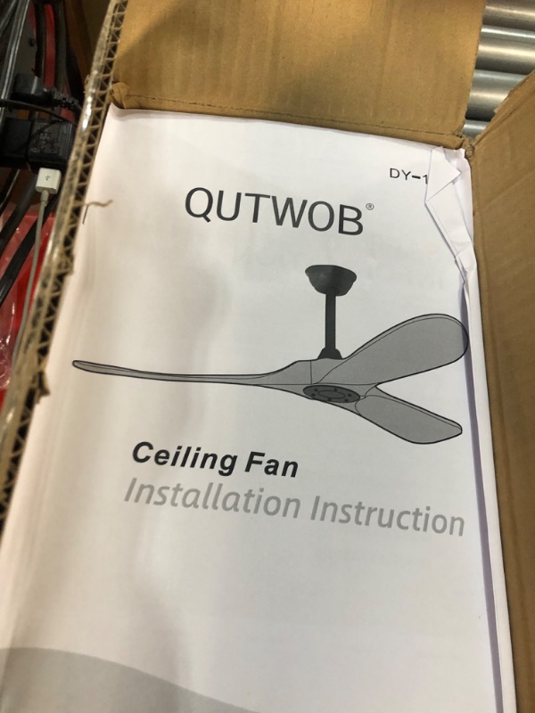 Photo 2 of (USED) QUTWOB 52" Ceiling Fan with Remote Control No Lights,Modern Reversible DC Motor Indoor Outdoor 3 Blades Ceiling Fans for Patio Bedroom Living Room(Black+Dark Walnut) Black body+Dark Walnut 52 inch
