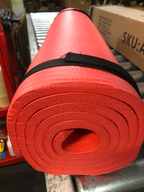 Photo 3 of *BOX CUT DAMAGE* Everyday Essentials 1/2-Inch Extra Thick High Density Anti-Tear Exercise Yoga Mat with Carrying Strap Red