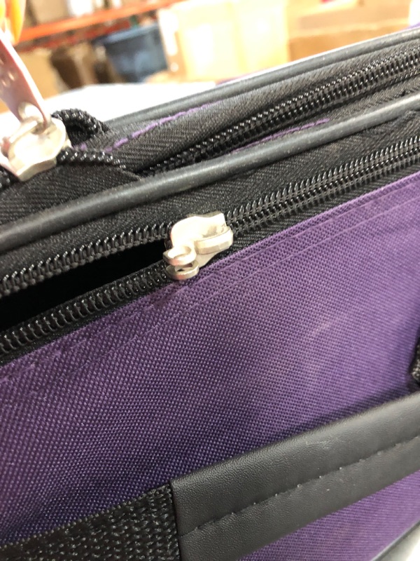 Photo 4 of *1 ZIPPER TAB BROKEN DOESN'T AFFECT USE** Rockland Fashion Softside Upright Luggage Set, Purple, 2-Piece