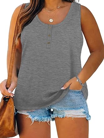 Photo 1 of DOLNINE Womens-Plus-Size-Tank-Tops Summer Sleeveless T Shirts Casual Button Down Tunic Tee
4XL