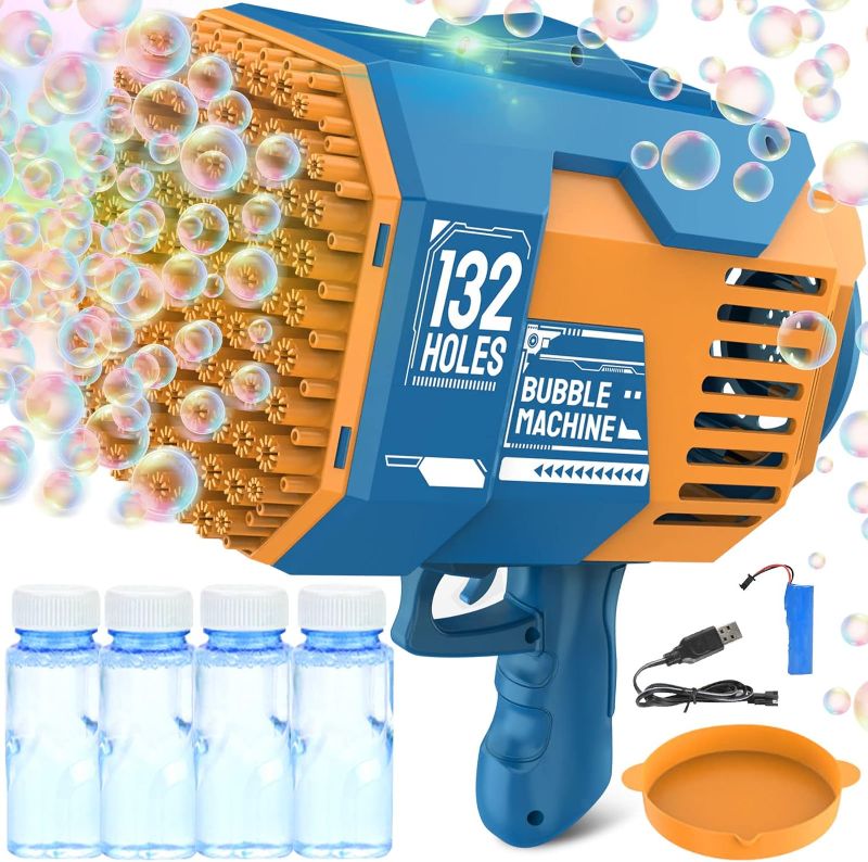 Photo 1 of 132 Hole Rocket Bubble Machine Gun, Bubble Blower Machine Colorful Light Up Bubble Gun - Bubble Maker Gun Toys for Wedding Bubbles Outdoor Indoor Birthday Party Favors Gift?Blue?
