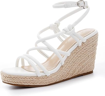 Photo 1 of Coutgo Womens Espadrilles Wedge Sandals Heels Strappy Platform Open Toe Dressy Shoes(Please Order a Size Larger)
size 51/2