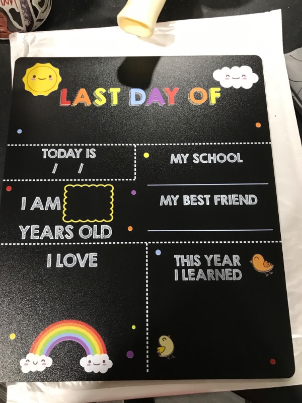 Photo 2 of First & Last Day of School Chalkboard, 12 x 10 Inch Back to School Sign for Kids/Girls/Boys, Reusable Wooden First Day of School Chalkboard, 1st Day of Preschool/Kindergarten/First Grade Photo Props