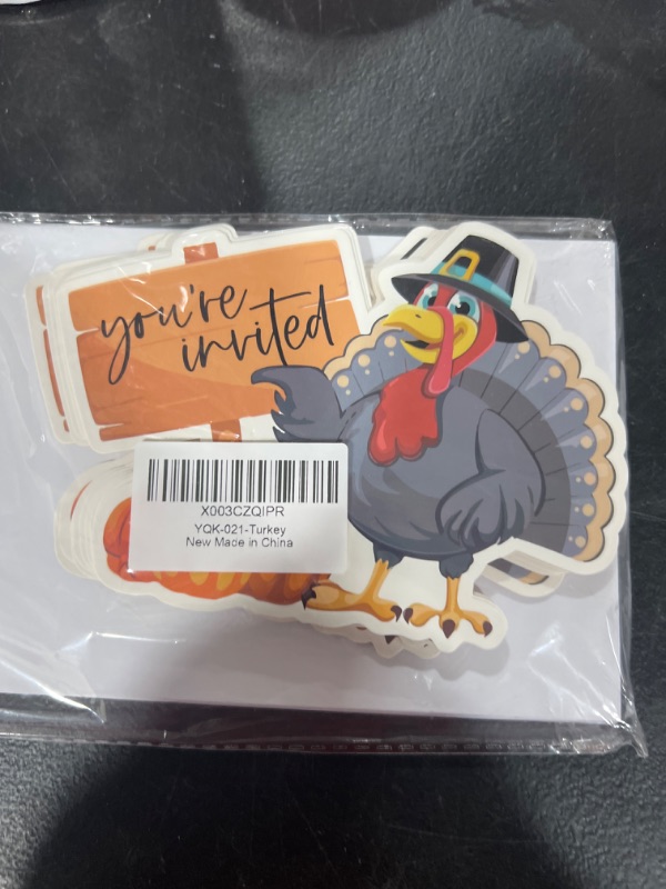 Photo 2 of REWIDPARTY Thanksgiving Turkey Party Invitation Cards with Envelopes?Set of 15?Shaped Fill-in Invitations Happy Thanksgiving Party Supplies Decorations Party Celebration Cards for Kids Teens Adults