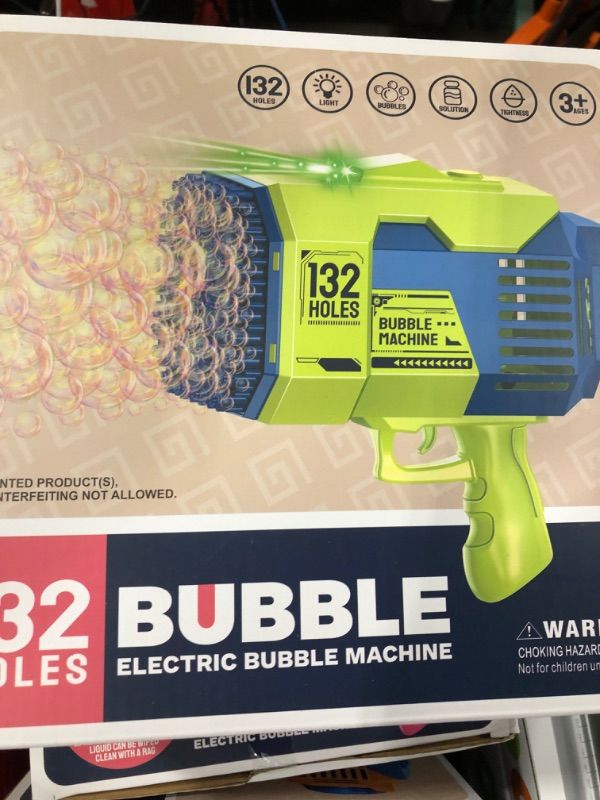 Photo 2 of 132 Holes Bubble Gun Machine - Rocket Bubbles Blaster with Led Lights Summer Idea Gifts Toys for Kids Boys Girls 3 4 5 6 7 8 9 10 11 12 Years Old (Pink) 132 Holes Pink