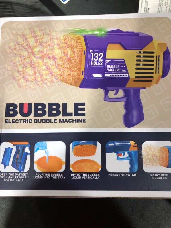 Photo 2 of 132 Holes Bubble Gun Toys, Rocket Launcher Bubble Blower Toy, Portable Bubble Machine with Colorful Light, Bubble Maker for Outdoor Indoor Games, Bubbles Machine for Wedding Birthday Gifts (Purple)
