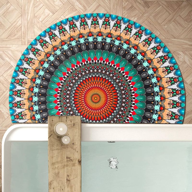 Photo 1 of Bath mat,Boho Colorful Dark Green Half Round on Slip Bathroom Rug,Super Absorbent Quick Drying Bathroom Floor Mat,Easy to Clean.