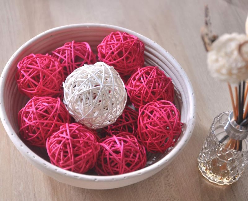 Photo 1 of 10pcs Wicker Rattan Balls Table Wedding Party Christmas Decoration (Diameter 2.4 Inch, Rose Red) 