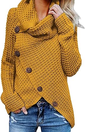 Photo 1 of Asvivid Women's 2023 Spring Fashion Turtle Cowl Neck Long Sleeve Wrap Asymmetric Pullover Sweaters SIZE MED