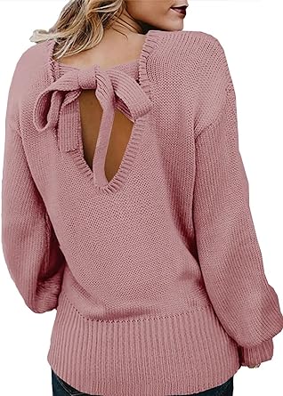 Photo 1 of Asvivid Women Criss Cross V Back Sweaters Fall Trendy Long Sleeve Crewneck Knitted Pullover Jumper Top SIZE MED