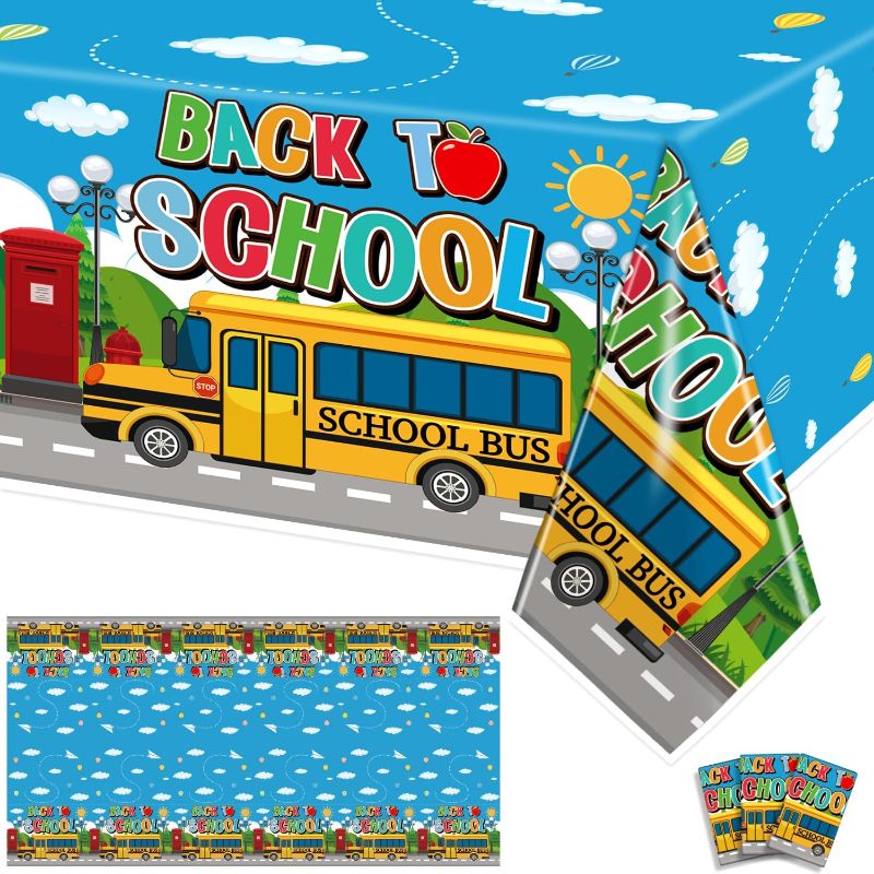 Photo 1 of 3 Pcs Back To School Tablecloth, Back To School Party Decorations Plastic Table Cover, Colorful Welcome Back To School Party Supplies Favors, Back To School Decorations Table Cloth Runner(70''x 42'') 